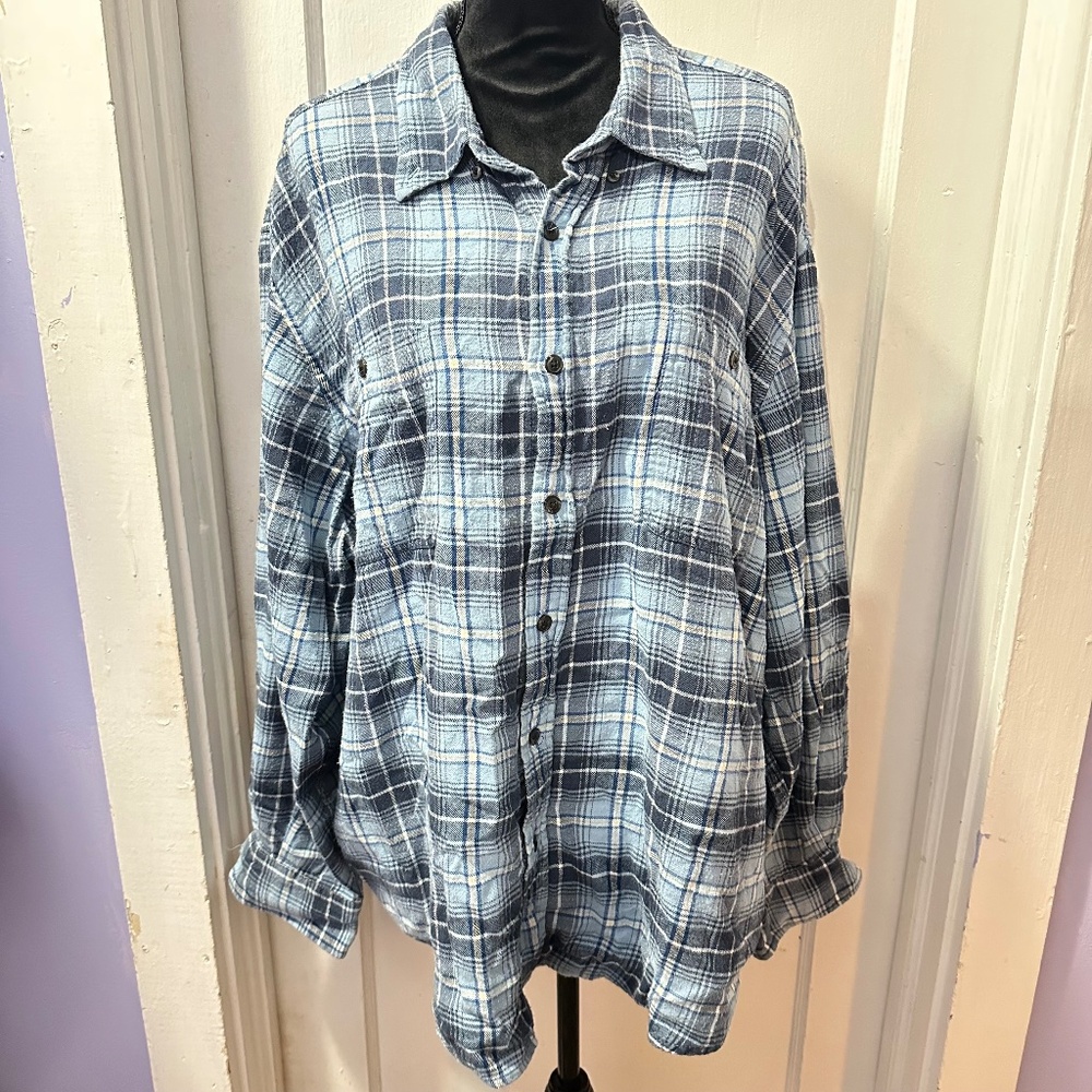 Basic Editions Blue Plaid Button Down Top In‎ 3X